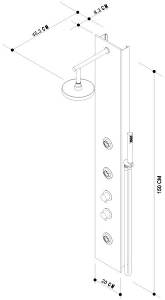 Technical image of Ultra Showers Seymour Thermostatic Shower Panel With Body Jets (Chrome).