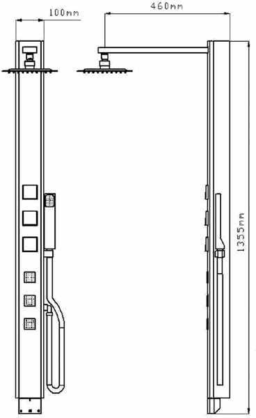 Technical image of Hudson Reed Showers Melia Thermostatic Shower Panel With Jets (Chrome).