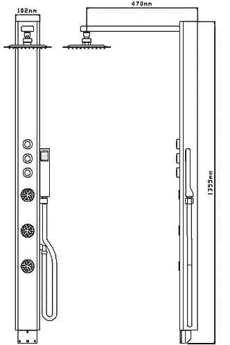 Technical image of Hudson Reed Showers Imber Thermostatic Shower Panel With Jets (Chrome).