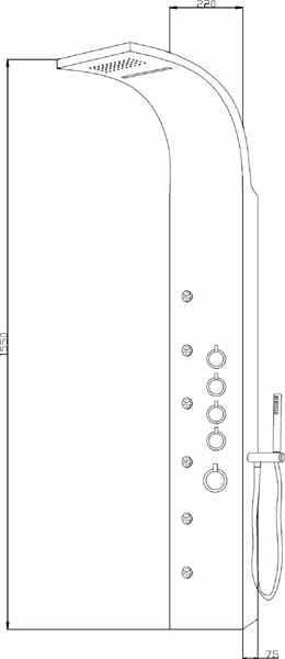 Technical image of Hudson Reed Showers Cosmos Thermostatic Shower Panel With Jets.