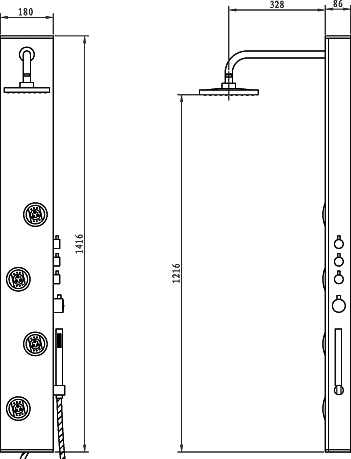 Technical image of Hudson Reed Dream Shower Theme Thermostatic Shower Panel.