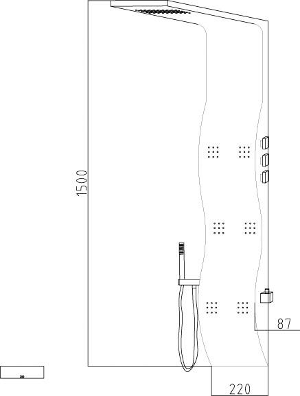 Technical image of Hudson Reed Showers Surface Wave Thermostatic Shower Panel With Jets.