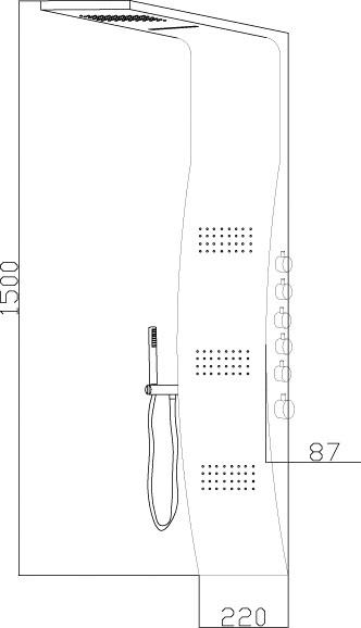 Technical image of Hudson Reed Showers Surface Curve Thermostatic Shower Panel With Jets.