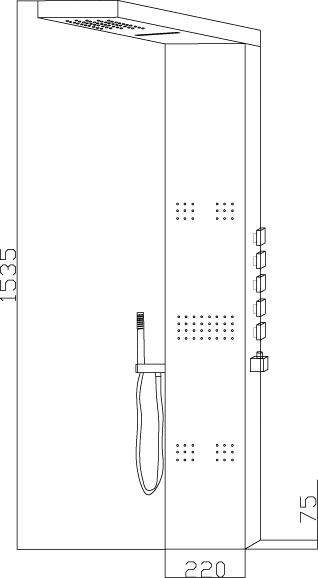 Technical image of Hudson Reed Showers Dusk Thermostatic Shower Panel With Jets (Gun Metal).