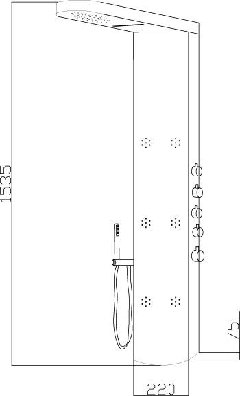 Technical image of Hudson Reed Showers Shimmer Thermostatic Shower Panel With Jets.