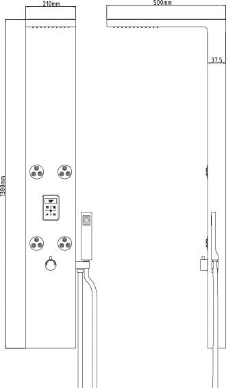 Technical image of Hudson Reed Showers Genie LED Thermostatic Shower Panel With Jets.