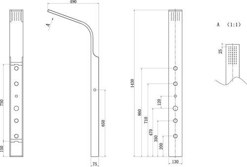 Technical image of Ultra Showers Peyton Thermostatic Shower Panel (Matt Silver).