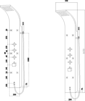 Technical image of Hudson Reed Dream Shower Sheen Thermostatic Shower Panel.