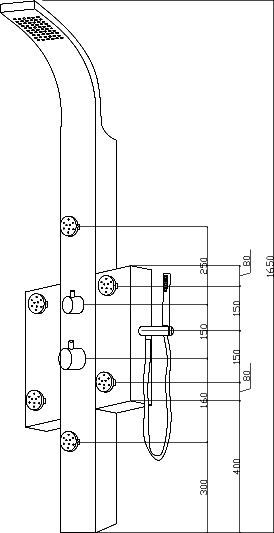 Technical image of Hudson Reed Dream Shower Lustre Thermostatic Shower Panel.