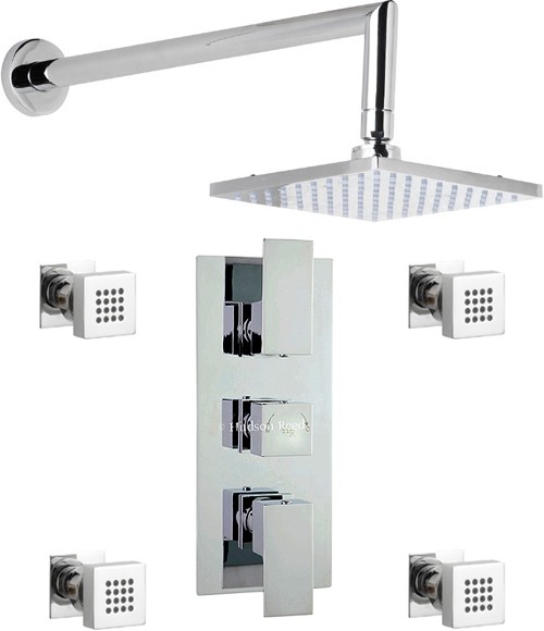 Larger image of Hudson Reed Aspire Triple Thermostatic Shower Valve, Shower Head & Jets.