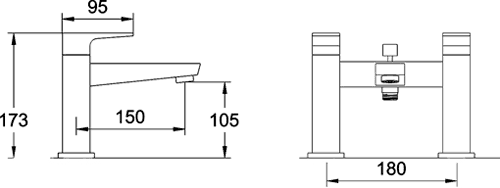 Technical image of Hudson Reed Aspire Bath Shower Mixer Tap With Shower Kit (Chrome).