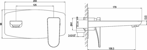 Technical image of Hudson Reed Aspire Basin & Wall Mounted Bath Filler Tap Set (Chrome).