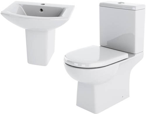 Larger image of Crown Ceramics Bathroom Suite With Toilet, 500mm Basin & Semi Ped.