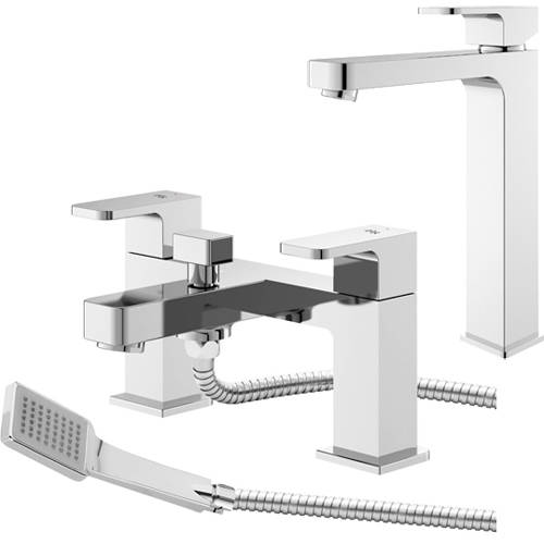 Larger image of HR Astra Tall Basin & Bath Shower Mixer Tap Pack (Chrome).