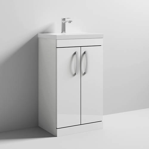 Nuie White Furniture Vanity Unit With 2 X Doors & Basin 500Mm (Gloss ).