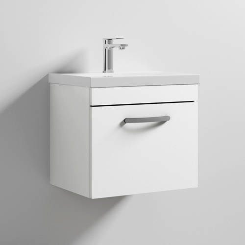 Nuie White Furniture Wall Vanity Unit With 1 X Drawer & Basin 500Mm (Gloss ).