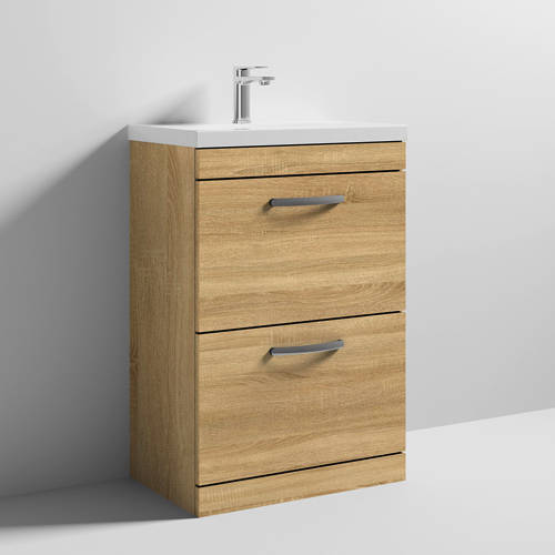 Larger image of Nuie Furniture Vanity Unit With 2 x Drawers & Basin 600mm (Natural Oak).