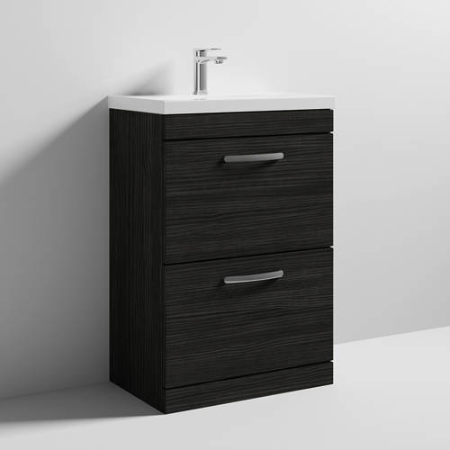 Nuie Black Furniture Vanity Unit With 2 X Drawers & Basin 600Mm (Hacienda ).