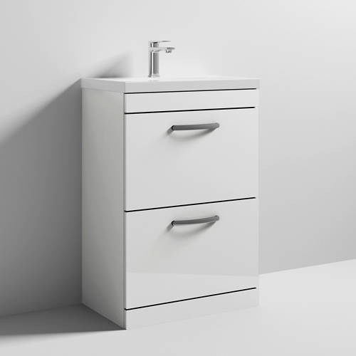 Nuie White Furniture Vanity Unit With 2 X Drawers & Basin 600Mm (Gloss ).