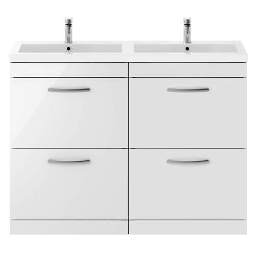 Nuie White Furniture Vanity Unit With 4 X Drawers & Double Basin (Gloss ).
