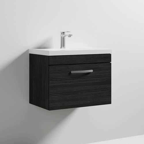 Nuie Black/White Furniture Wall Vanity Unit With 1 X Drawer & Basin 600Mm (Hacienda).