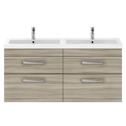 Larger image of Nuie Furniture Wall Vanity Unit With 4 x Drawers & Double Basin (Driftwood).