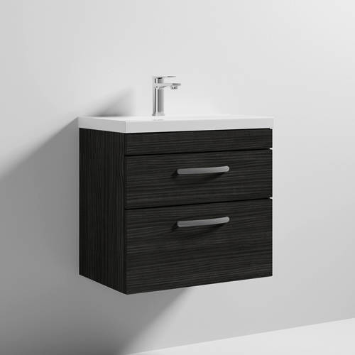 Nuie Black/White Furniture Wall Vanity Unit With 2 X Drawer & Basin 600Mm (Hacienda).