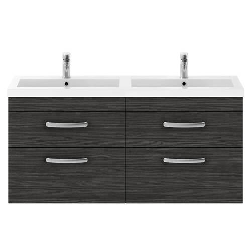 Nuie Black Furniture Wall Vanity Unit With 4 X Drawers & Double Basin (Hacienda).