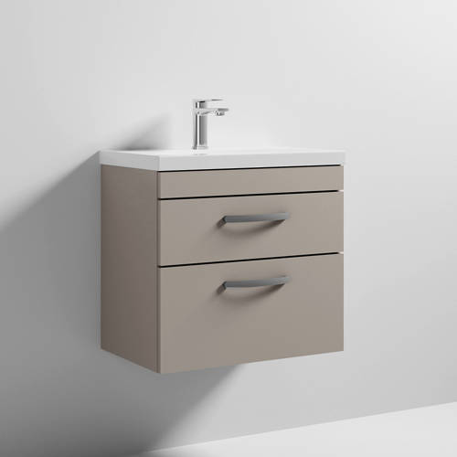 Larger image of Nuie Furniture Wall Vanity Unit With 2 x Drawer & Basin 600mm (Stone Grey).