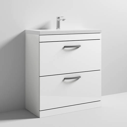 Nuie White Furniture Vanity Unit With 2 X Drawers & Basin 800Mm (Gloss ).