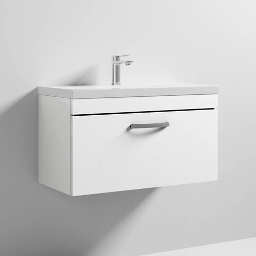 Nuie White Furniture Wall Vanity Unit With 1 X Drawer & Basin 800Mm (Gloss ).