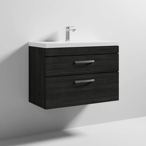 Nuie Black/White Furniture Wall Vanity Unit With 2 X Drawer & Basin 800Mm (Hacienda).