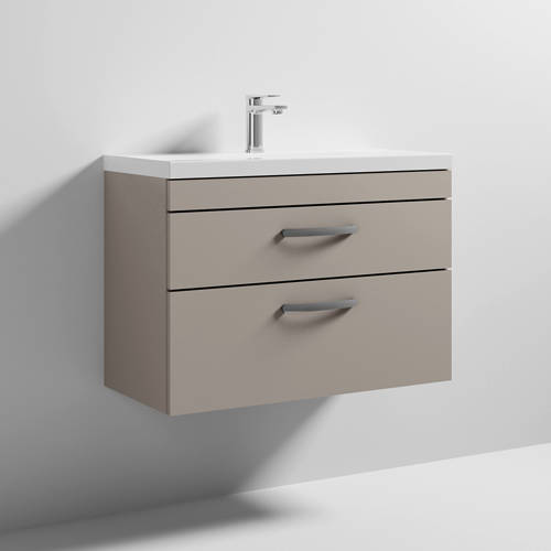 Larger image of Nuie Furniture Wall Vanity Unit With 2 x Drawer & Basin 800mm (Stone Grey).