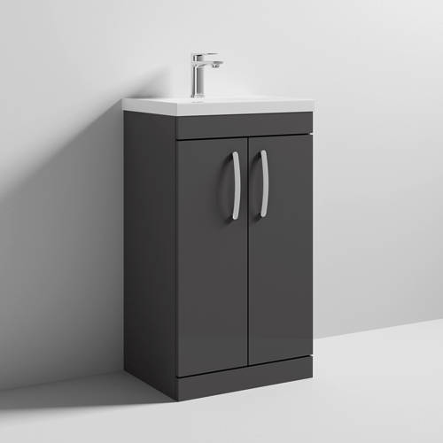 Nuie Grey Furniture Vanity Unit With 2 X Doors & Basin 500Mm (Gloss ).