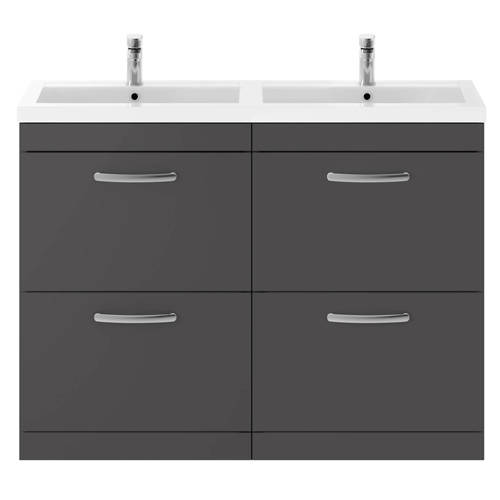 Nuie Grey Furniture Vanity Unit With 4 X Drawers & Double Basin (Gloss ).