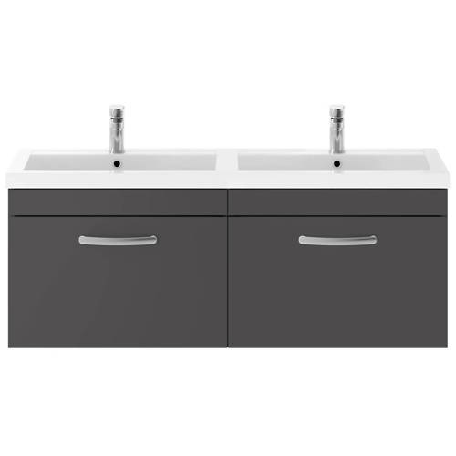 Nuie Grey Furniture Wall Vanity Unit With 2 X Drawers & Double Basin (Gloss ).