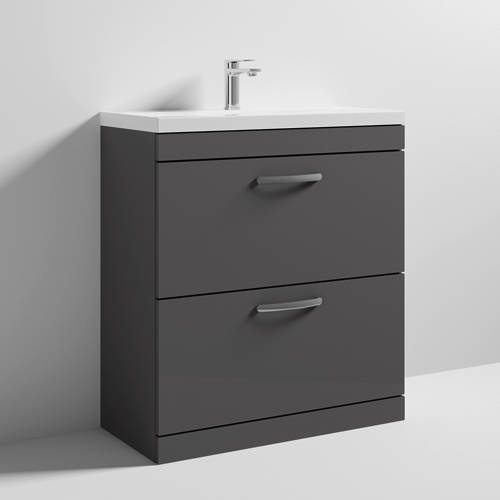 Nuie Grey Furniture Vanity Unit With 2 X Drawers & Basin 800Mm (Gloss ).