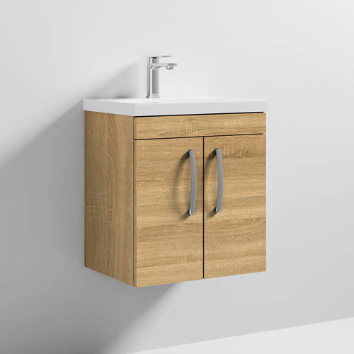 Larger image of Nuie Furniture Wall Vanity Unit With 2 x Doors & Basin 500mm (Natural Oak).