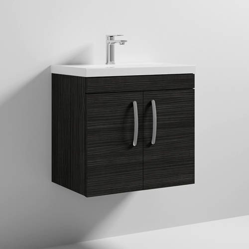 Nuie Black Furniture Wall Vanity Unit With 2 X Doors & Basin 600Mm (Hacienda ).