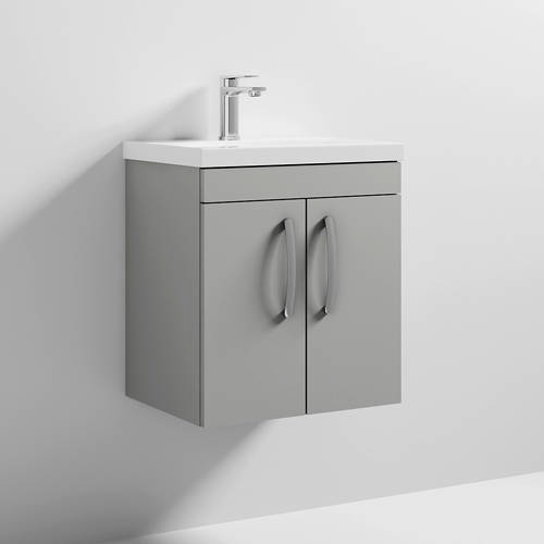 Nuie Grey Furniture Wall Vanity Unit With 2 X Doors & Basin 500Mm (Gloss Mist).