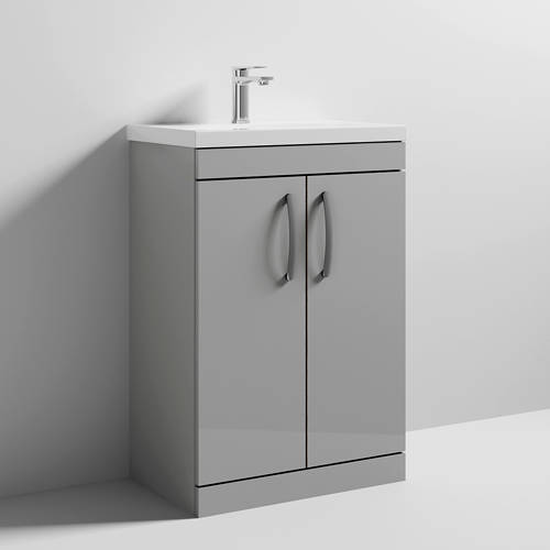 Nuie Grey Furniture Vanity Unit With 2 X Doors & Basin 600Mm (Gloss Mist).