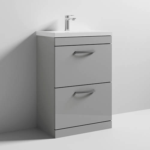 Nuie Grey Furniture Vanity Unit With 2 X Drawers & Basin 600Mm (Gloss Mist).