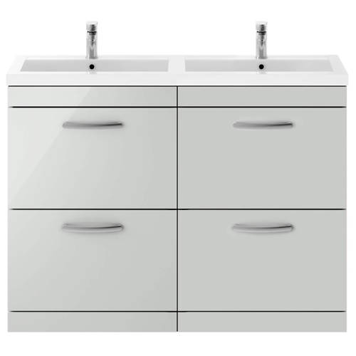 Nuie Grey Furniture Vanity Unit With 4 X Drawers & Double Basin (Gloss Mist).