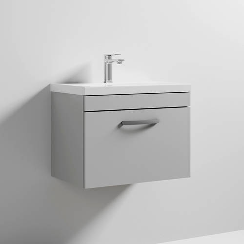 Nuie Grey Furniture Wall Vanity Unit With 1 X Drawer & Basin 600Mm ( Mist).
