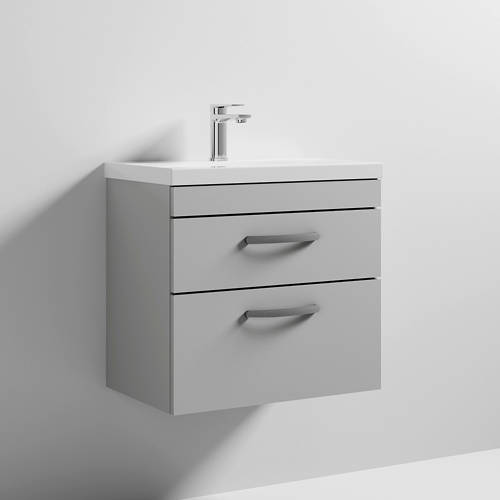 Nuie Grey Furniture Wall Vanity Unit With 2 X Drawer & Basin 600Mm ( Mist).