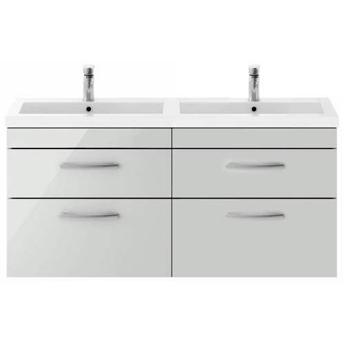Nuie Grey Furniture Wall Vanity Unit With 4 X Drawers & Double Basin ( Mist).