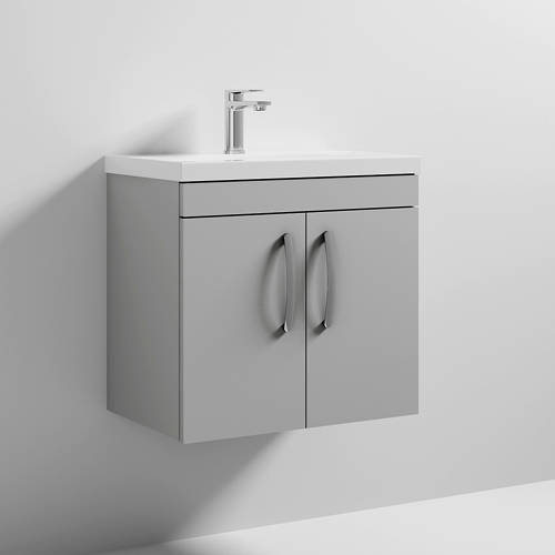 Nuie Grey Furniture Wall Vanity Unit With 2 X Doors & Basin 600Mm (Gloss Mist).