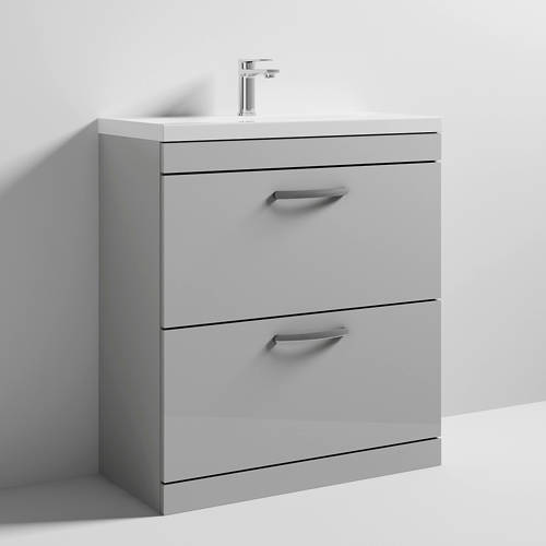 Nuie Grey Furniture Vanity Unit With 2 X Drawers & Basin 800Mm (Gloss Mist).