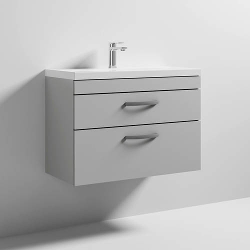 Nuie Grey Furniture Wall Vanity Unit With 2 X Drawer & Basin 800Mm ( Mist).