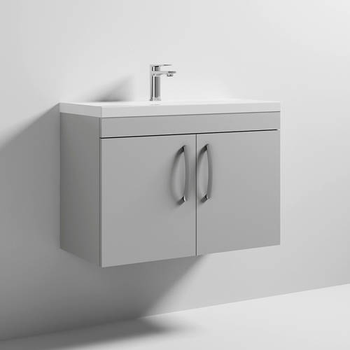 Nuie Grey Furniture Wall Vanity Unit With 2 X Doors & Basin 800Mm (Gloss Mist).